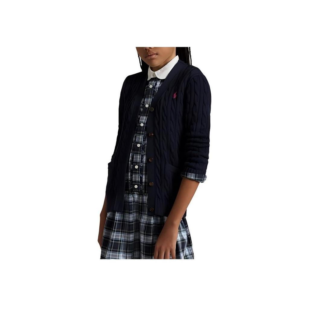 Polo Ralph Lauren Pullover Kinder Einfarbig Kleines Pony Stickerei Zopfmuster Einreihig Langarm Kinderpullover Blau 313950765-001