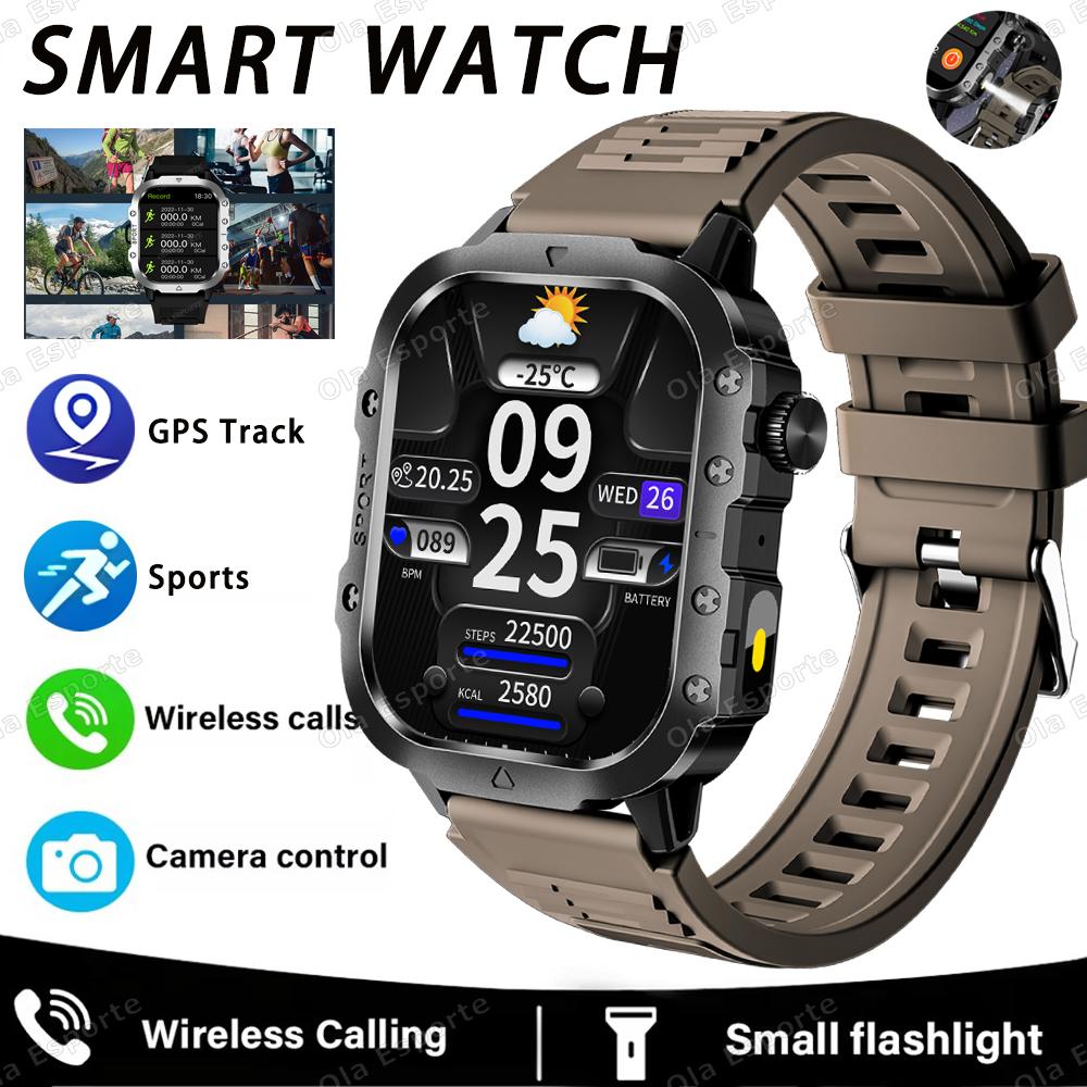 

New Outdoor Sports Smart Watch 2.01 inch HD Screen LED Flashlight Bluetooth Talking Smart Watch for Men Women Holiday Gifts коричневый
