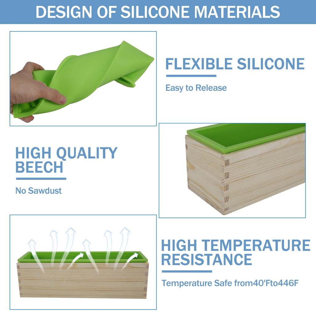 2Pcs Soap Molds 47oz Rectangular Soap Loaf Mold Flexible Silicone Soap Making Molds with Wood Box DIY Soap Making Handmade Tool