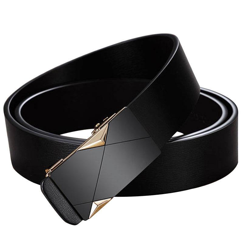 Belt Men'S Genuine Leather Toothless Automatic Buckle Cowhide Belt Casual Youth Business Non-Porous Belt