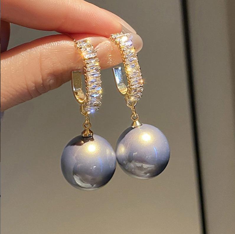New Fashion Korean Bling Pearl Drop Dangle Earrings for Women Girls Luxury Shinying Zircon Wedding Earrings Jewelry Gift