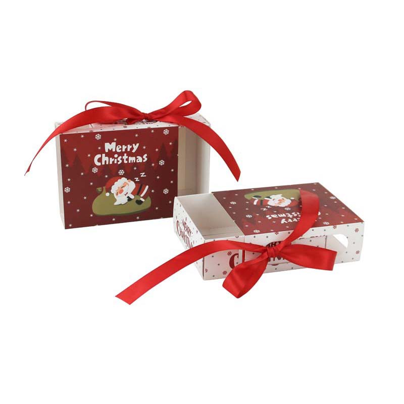 WTEMPO Christmas Gift Packaging Boxes Christmas Drawer Style Paper Boxes Festive Events Souvenir Gift Boxes Creative Printed DIY Ribbon Bow Boxes