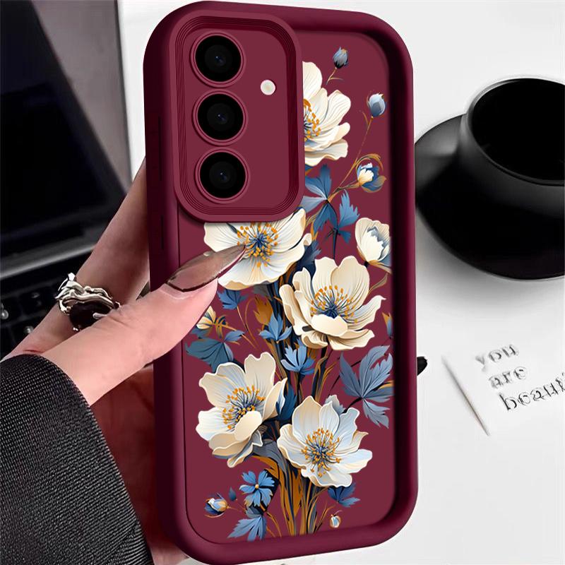 Luxuriöse Handyhülle aus mattem TPU mit Blumendruck für Samsung S25 Plus S24 FE S23 Ultra S22 A56 A36 A16 A55 A06 A05 A15 A35 A54 Stoßfeste Bumper-Abdeckung