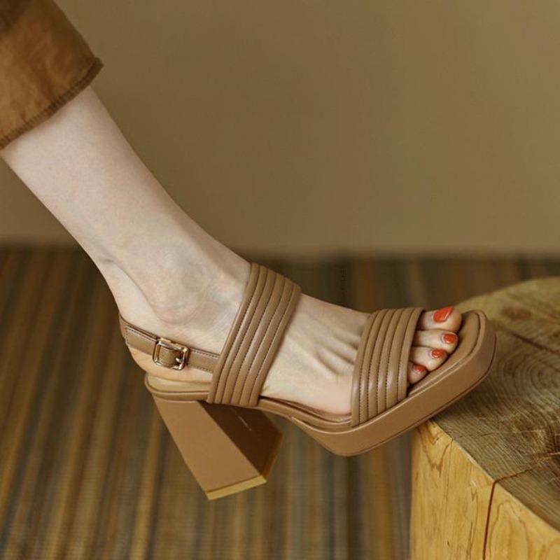 Sandals Women Buckle Strap 2025 Comfortable Summer High Heeled Roman Sandal Woman Open Toe Square Heel Thick Heel Shoes