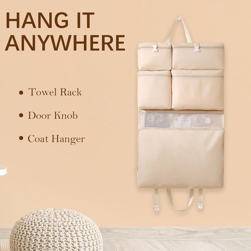 Hanging Storage Organizer with 6 Pockets, Portable and Foldable Closet Organizer for Easy Storage (Off- white)