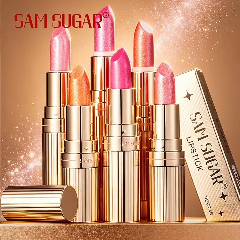 Shiny Metal Glitter Lipstick SAM SUGAR Pearlescent Lustre Velvet Lip Balm Non Grainy Hydrating Long Lasting Shimmery Lips Cosmetics for Women