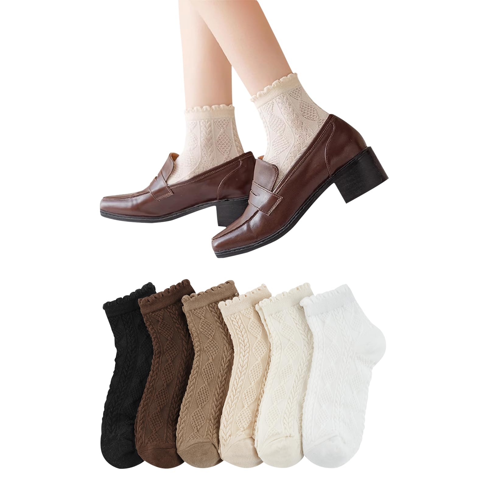 

Yazon Летние Милые Кружевные Носки до Щиколотки Хлопковые Цветные Стильные Повседневные Спортивные Летние Однотонные В рубчик Размеры Женские Носки, Носки, Сетка, Набор из 6 пар, Носки, Женские