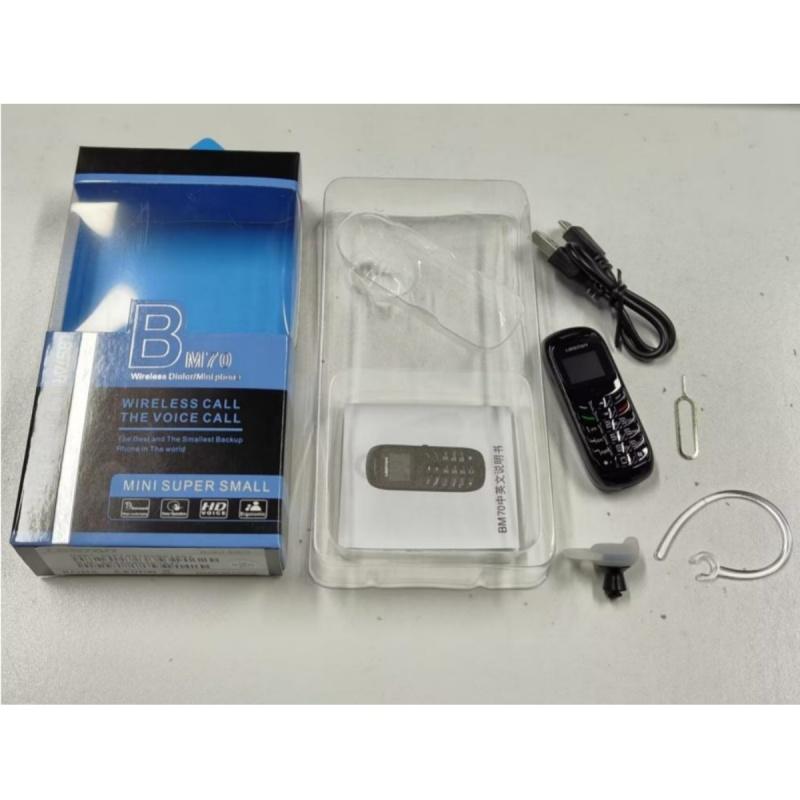 New BM70 Mini CellPhone Stereo GSM 2G Unlocked Super Thin Cellphone Small Mobile Phone Wireless Bluetooth Alarm Clock Earphone Portable Backup Phone