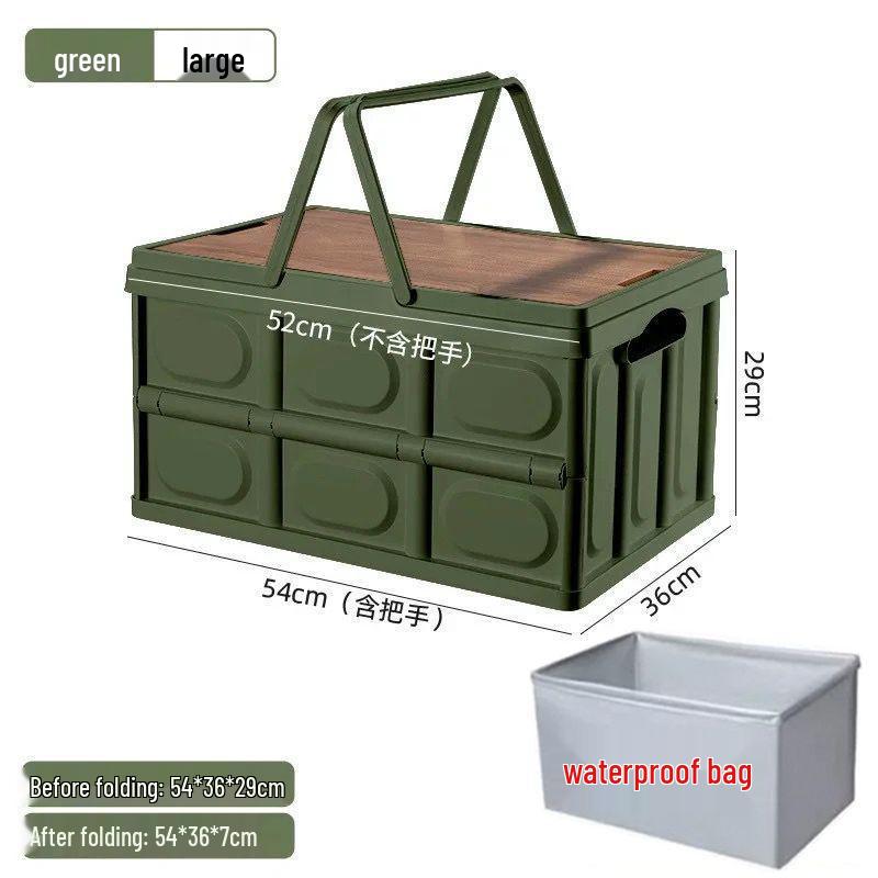 Faltbare Aufbewahrungsbox für den Außenbereich mit Holzdeckel für Camping, Reisen, Angeln oder Kofferraum