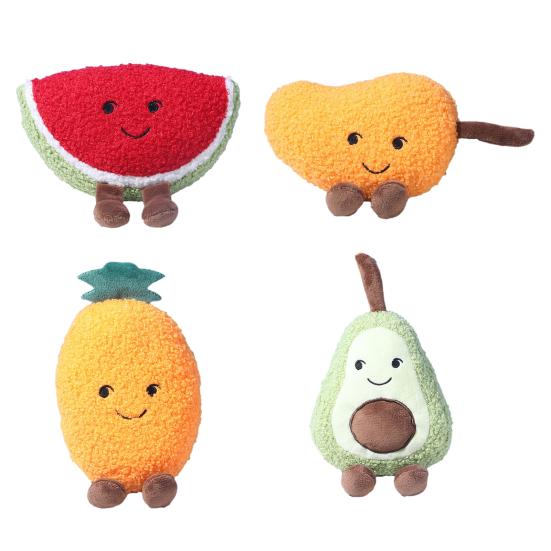 Plush Fruit Dog Toy Bite Resistant Squeaky Chew Avocado Mango Watermelon Pineapple Plushie Boredom Stress Relief Dog Teething Interactive