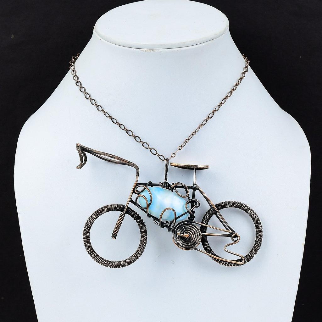 Larimar Gemstone Pendant Copper Wire Wrapped Jewelry Handmade Copper Pendant Wire Wrap Pendant Cycle Jewelry Engagement Gift Elegant Pendant