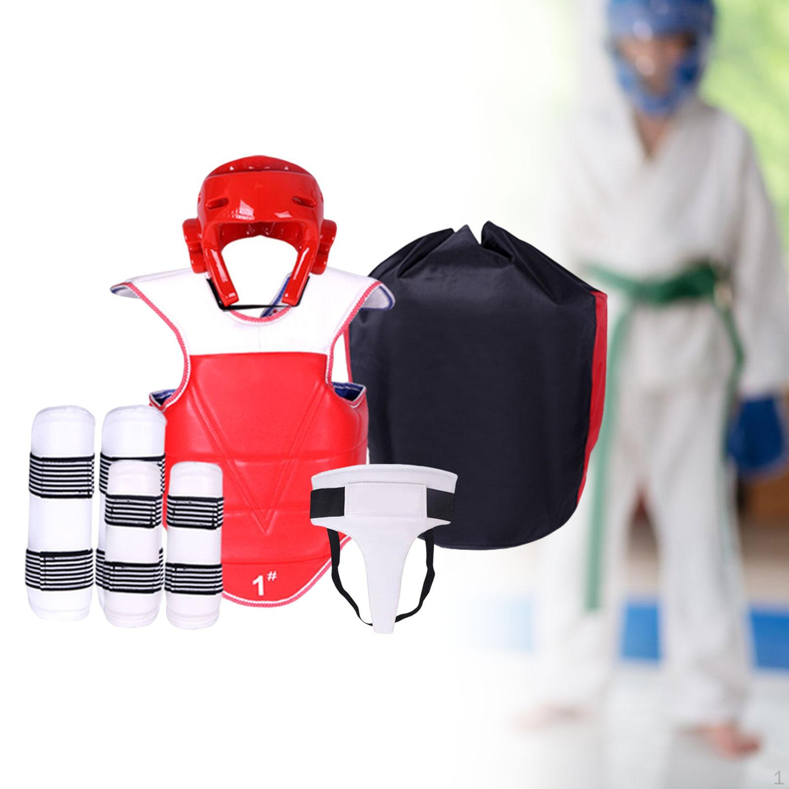 

Комплект спарринговой экипировки для каратэ, защита рук и ног, регулируемая мягкая накладка на грудь для тхэквондо, защита паха для M красный