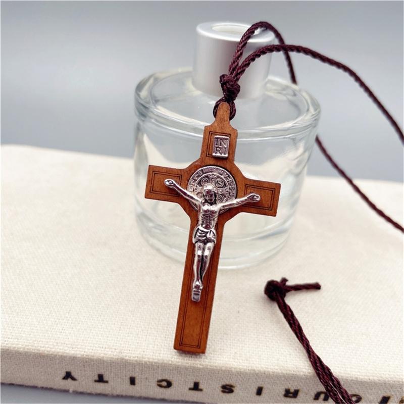 1PC Wood Crosses Necklace Wood Metal Pandent Necklace Gift for Boy Girl Jewelry