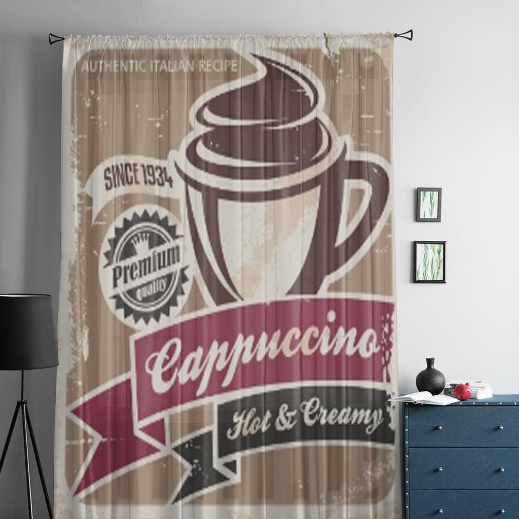 Vintage Cappuccino Poster Coffee Cup On Old Paper Sheer Curtains for Living Room Tulle Window Curtain Bedroom Kitchen Drapes