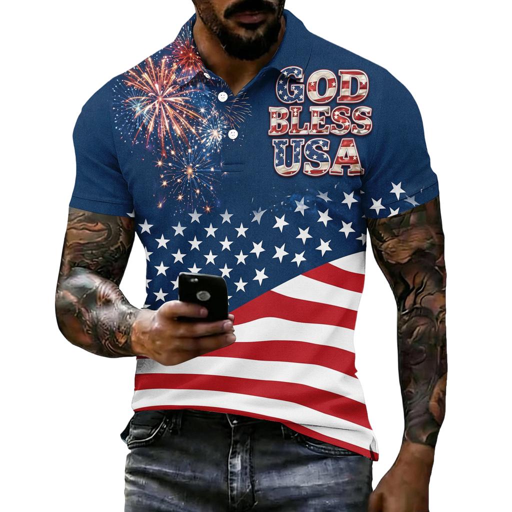 Men's Short Sleeve Polo Shirt 250th Anniversary Commemorative USA Flag Print Patriotic Sports Shirt 1776 to 2026 Celebration Apparel