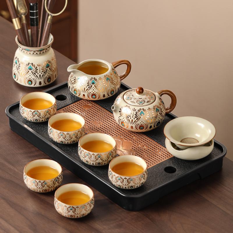 Ru Kiln Kung Fu Tea Set: Light Luxury Teapot, Teacups & Brewing Tray