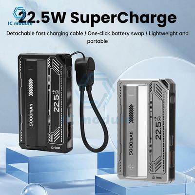 1-Piece Solder-Free 21700 Power Bank Case PD 20W Fast Charging with Built-in Cable Detachable DIY Battery Case-no Battery