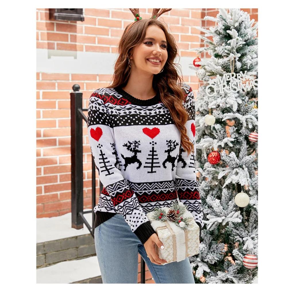 New Women's Jacquard Casual Sweater, Lazy Sweater, Christmas Autumn/Winter Women's Knitted Sweater Ropa Mujer Tendencia