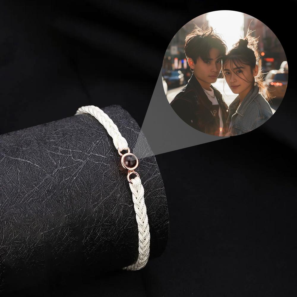 Custom Color Picture Projection Bracelet Copper Pendant Hand Woven Rope 2025 New Girlfriend Mom Romantic Christmas Gifts