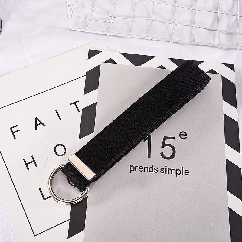 

Ремень унисекс из холщовой ткани с двумя кольцами для молодежи - стильный, универсальный и модный однотонный аксессуар 110cm x 3.0cm чёрный