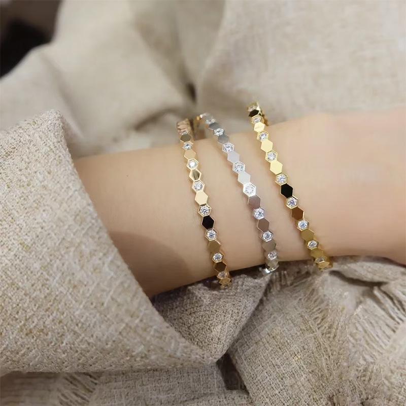 Luxury Geometric Zirconia Honeycomb Bracelet with Clasp In Three Colors