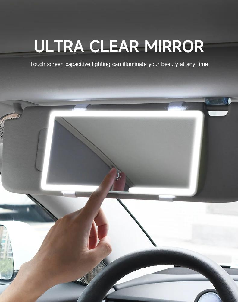 Universal Thin Vanity Mirror Car Interior LED HD Makeup Mirror with Rechargeable Fill Light for Women Girls Sun Visor Plate