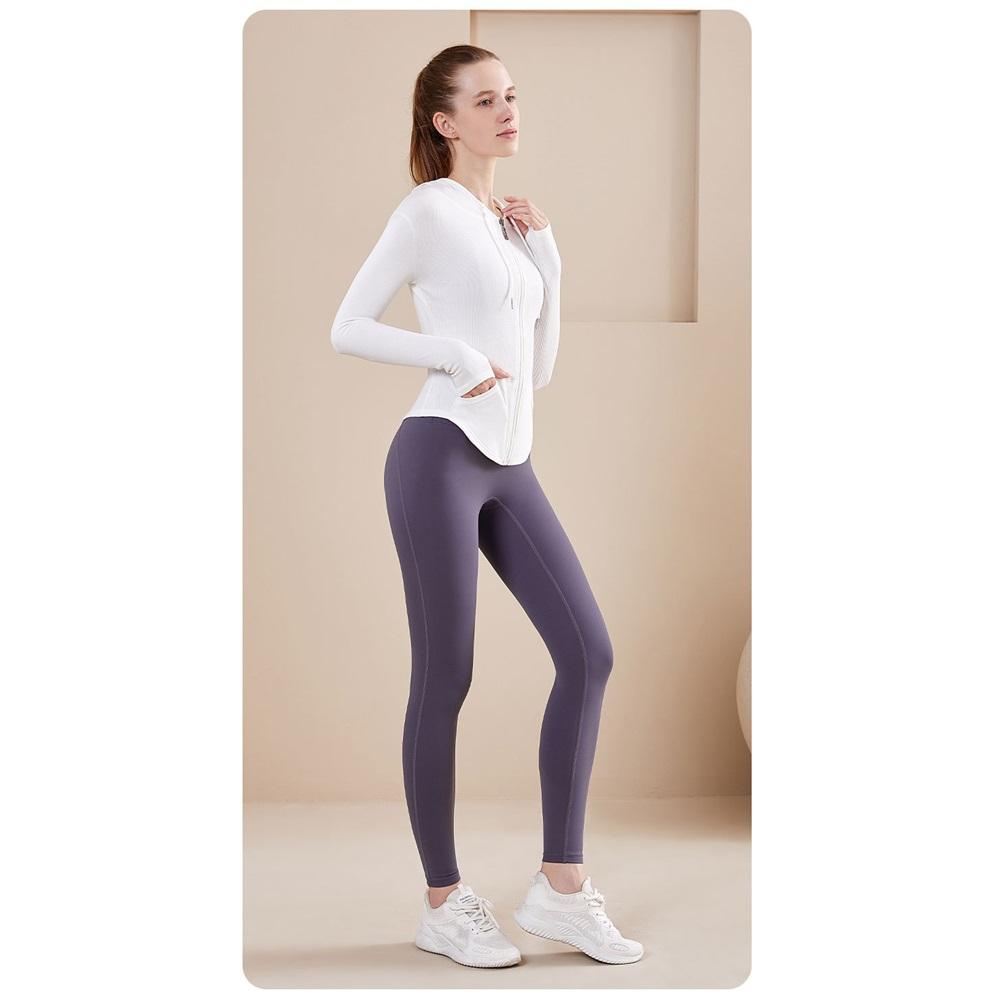 Women's Nude Sports Jacket, Full-zip Slim-fitting Jacket, Running Casual Hooded Fitness Yoga Wear, Long-sleeved Top