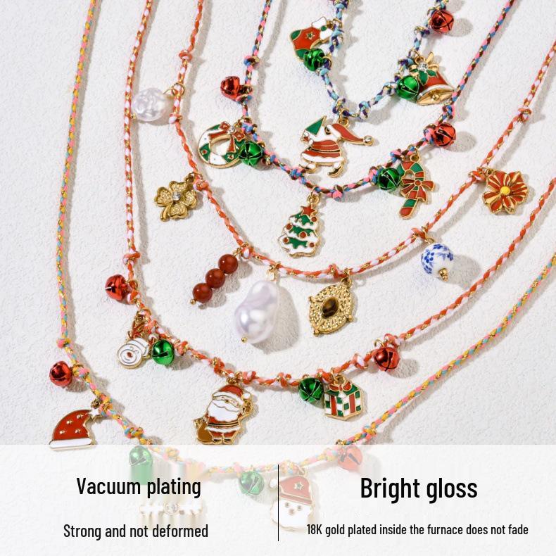 Christmas Series Stainless Steel Necklace with Tree, Socks, and Bells Design