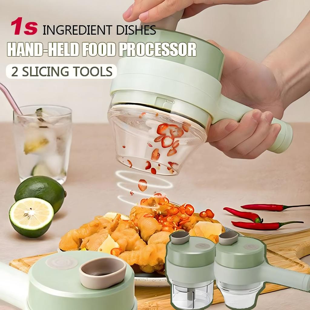 4 In 1 Portable Electric Vegetable Cutter Set Wireless Food Processor for Garlic Pepper Chili Onion Celery Ginger Meat with Brush