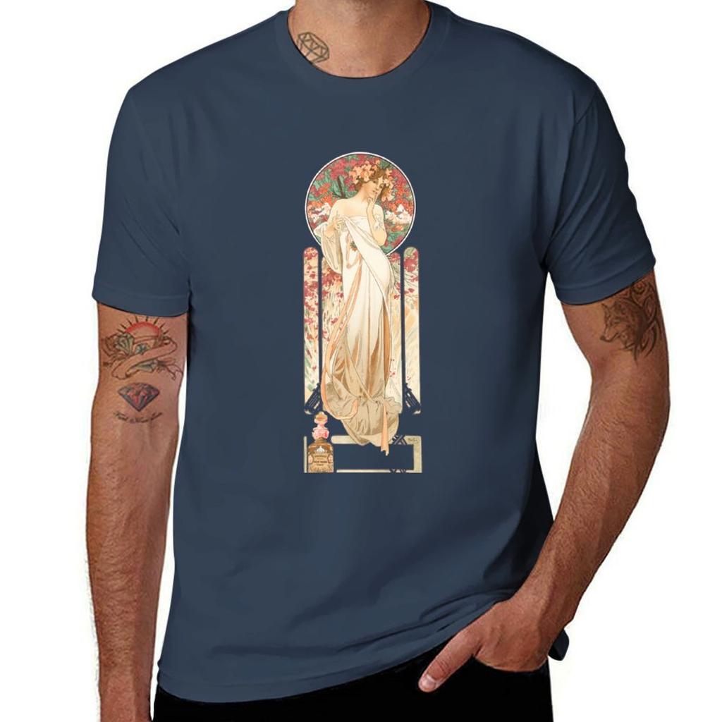Hd Sylvanis Essence By Alphonse Mucha High Definition Original Colors Tshirt Work Wear Breathable Tee