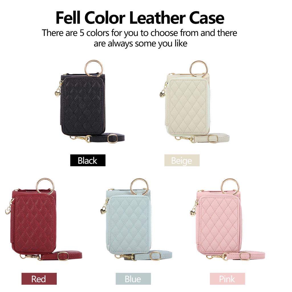 Crossbody Zipper Cards Solt Wallet Leather Ring Holder Case For Samsung Galaxy Z Flip 7 6 5 4 3 7FE Long Lanyard Bag Grid Cover