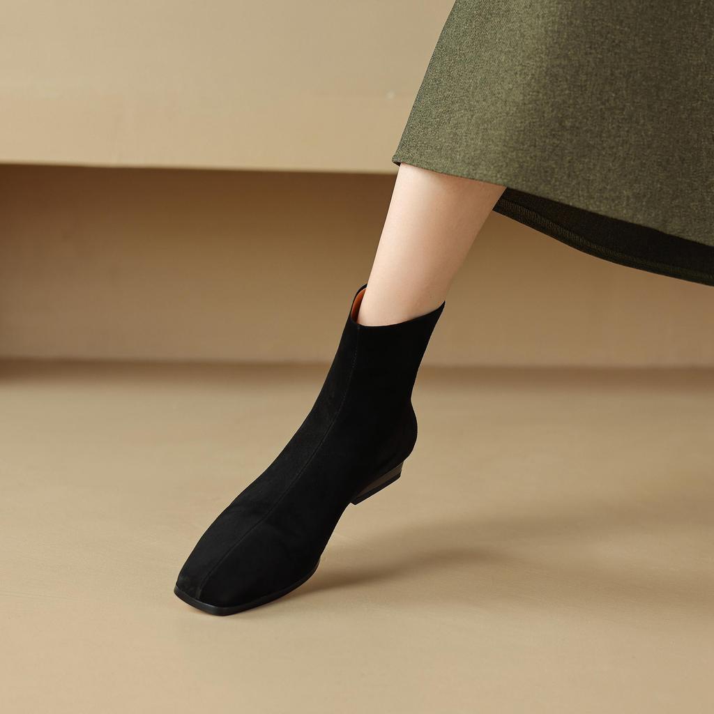 Krazing Pot Sheep Suede Nubuck Autumn Winter Shoes Low Heels Size 43 Modern Boots Square Toe Zipper Retro Ankle Boots