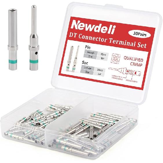 Newdeli 50 Pairs Deutsch Pin Connector Kit Size 16 Solid Contacts DT Series Connector, Common Contacts Automotive Terminals, Ni Plating Pin And
