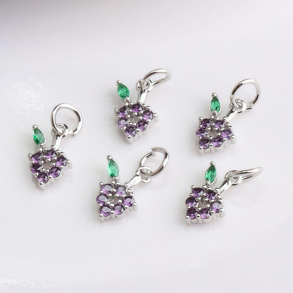 14K Gold-Filled Color-Preserving Zircon 3D Grape Pendant Charm for DIY Bracelets & Necklaces