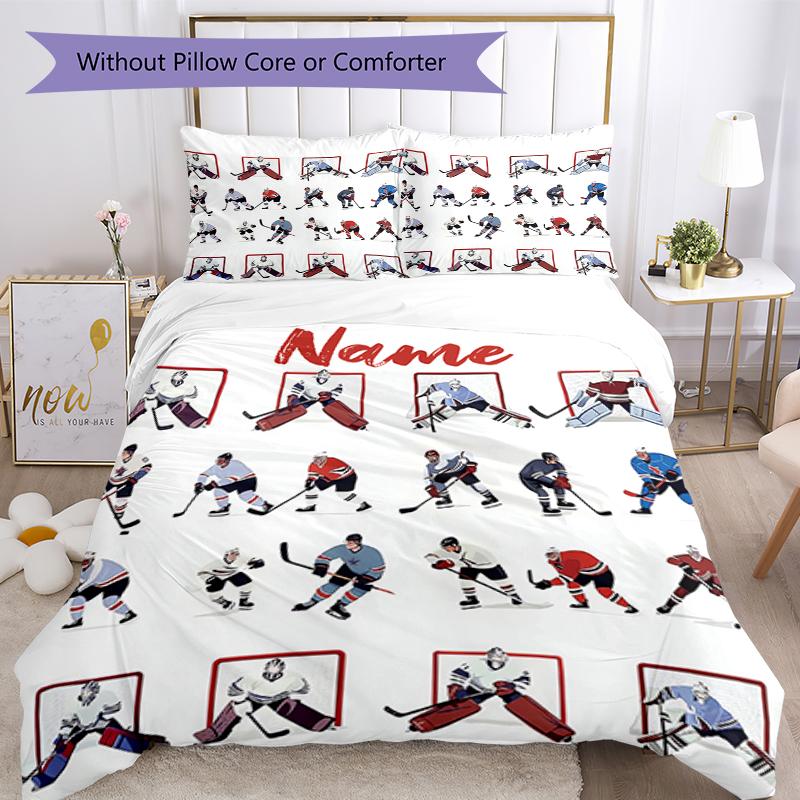 3pcs Custom Name ice hockey Bedding Set Duvet Cover Closure Includes 1 Duvet Cover & 2 Pillowcases, Soft and Comfortable for All Seasons.