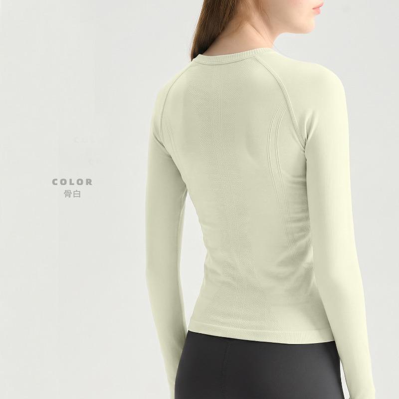 Seamless nude fitness clothes women's three-dimensional slim-fit yoga clothes long-sleeved breathable crew neck running sports tops winter