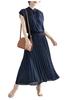 French Sleeve Pleated Casual Fashion Dress Gradient Elegant Short Sleeve Bow Tie Waist Midi Dress [JINJUDUO] Women's