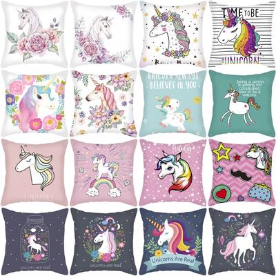 Unicorn Pillowcase 40x40cm Linen Cushion Cover, Unicorn Gift for Girls Or Boys Throw Pillow Covers Decorative Pillows