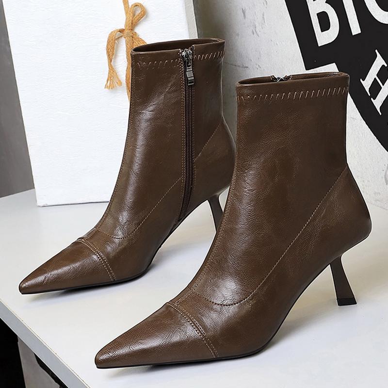 2025 Autumn Winter Shoes leather boots Women shoes side zipper Ladies ankle boots Pointed high-heeled boots Stiletto Short boots