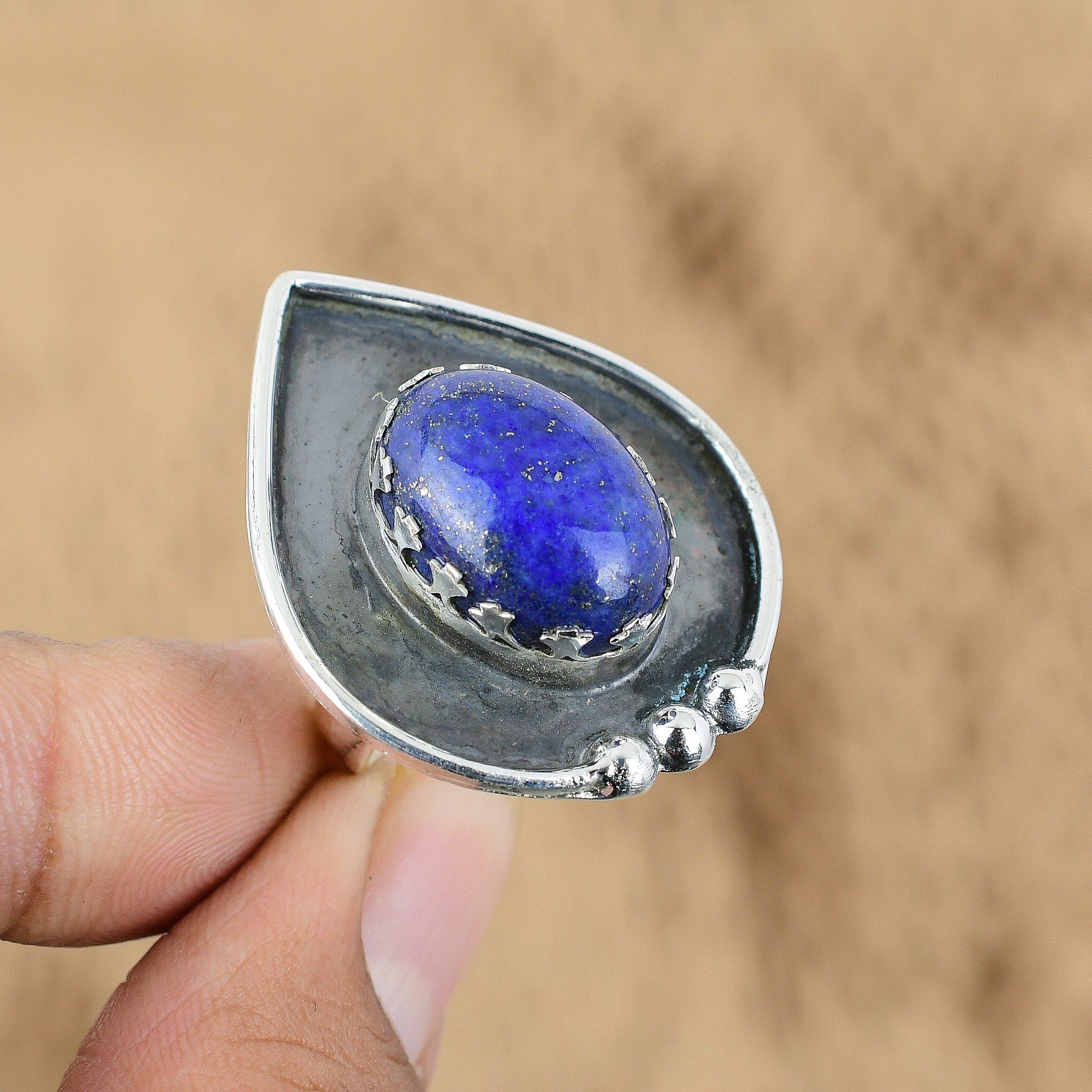 

Natural Lapis Lazuli Gemstone 925 Silver Promise Adjustable Ring For Women Yes