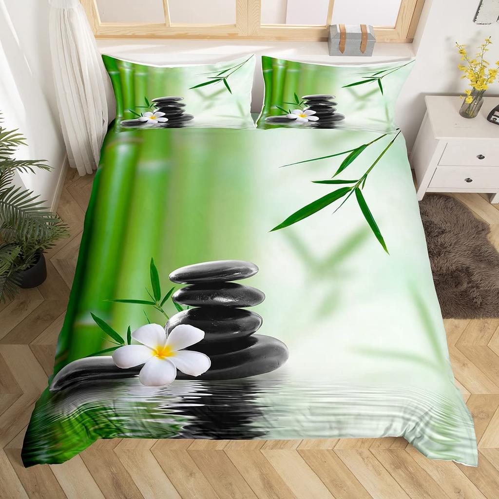 Zen Duvet Cover Set Sandy Beach Meditation Bedding Set Zen Stones Comforter Cover Tranquil Nature Artwork Quilt Cover Full Size