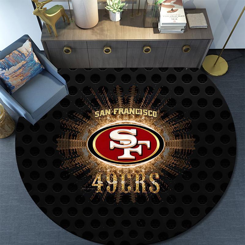San Francisco 49ers 2. Runde Teppich, Teppich für Wohnzimmer Schlafzimmer Sofa Spielzimmer Dekor, Rutschfeste Bodenmatte