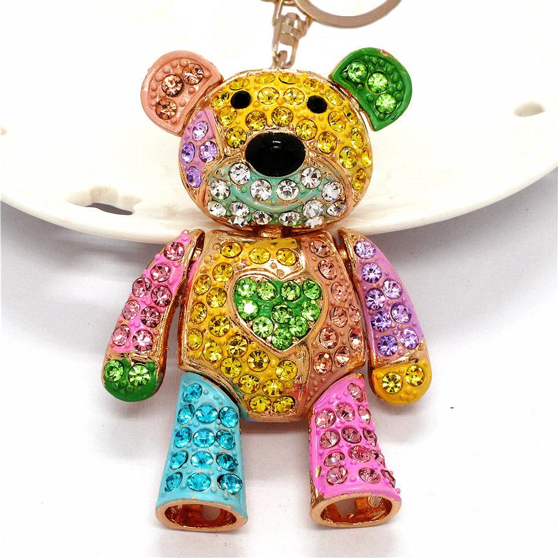 Cute Sweet Colorful Crystal Bear Key Chain Rhinestone Bag Accessories Keyring