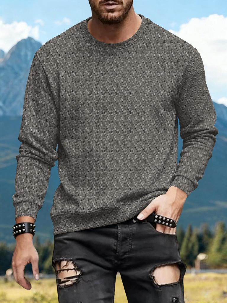 Herren 2025 Gestricktes Jacquard-Baumwoll-Rundhals-Sweatshirt - Langarm, Lockere Passform, Vielseitiges Lässiges Basis-Shirt