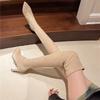 New Women's Over-the-knee Boots Pointed Tip Keep Warm Retro Breathable Knee High Boots Suede Velvet Lining High Heels