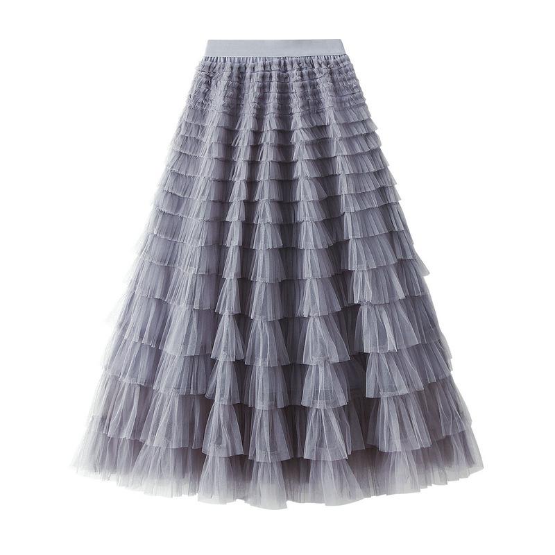 Fairy White Tulle Pleated Long Midi Skirt for Women - Spring/Autumn 2024 Collection.