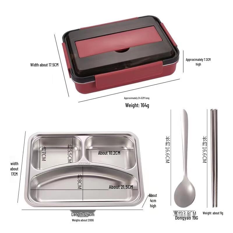 QianXing Portable 3-Compartment 304 Stainless Steel Insulated Lunch Box