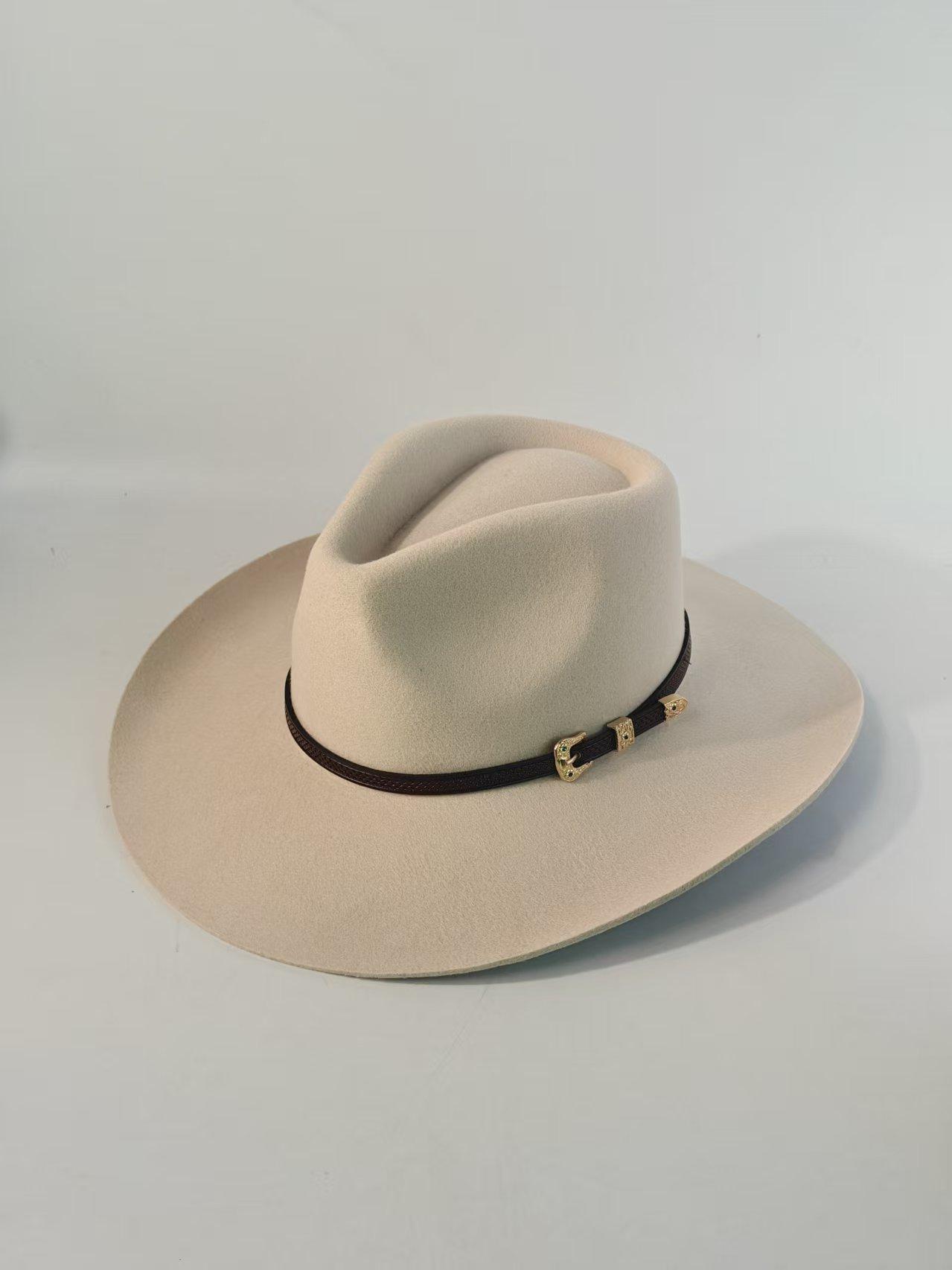 

55-60 cm big size hat WOOL Cowboy Hats for men women cowboy hat belt wide brim Felt Hat custom 4 size outdoor sombrero hombre 55cm