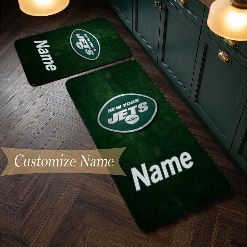 New York Jets (1) Customize Name Flannel Kitchen Mat Soft Non-Slip Kitchen Floor Runner Rug for Home Kitchen Decor