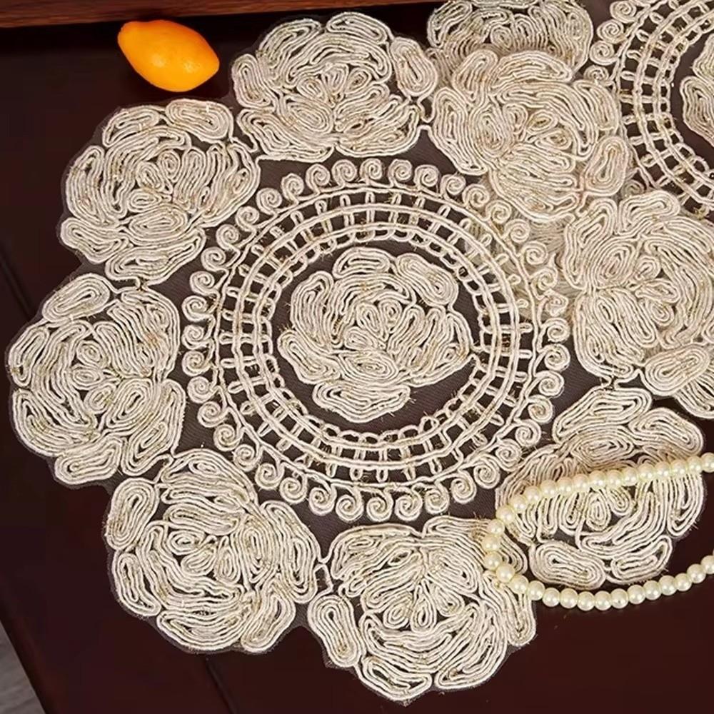 Vintage Rose Embroidery Placemat Modern Hollowed-out Table Place Mats French Design Handmade Cup Mat Coffee Table Decoration